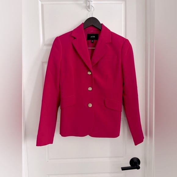 Jacob Blazer Hot Pink Three Button Lined Fitted Stretch Barbiecore Size …​ - Picture 2 of 7